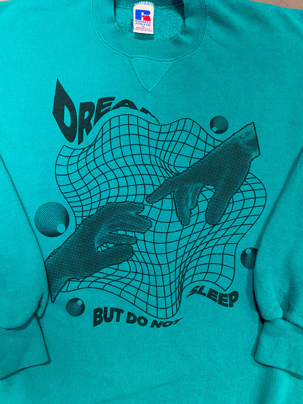Reworked Russell Athletic Sweatshirt in Turquoise Rave Print