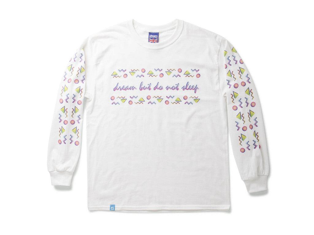 White Long Sleeved T-shirt With 80's Geometric Design.